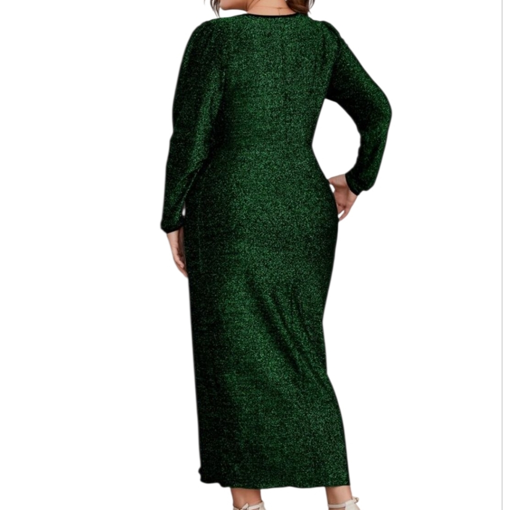 Shein Off Shoulder Plus Emerald Green Shimmering Evening Dress 2XL - Picture 4 of 13